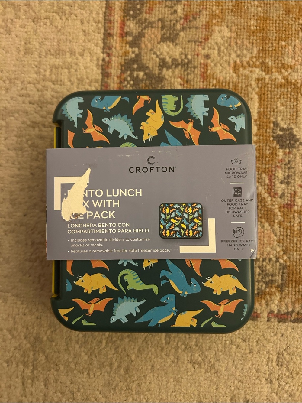 Crofton Blue Dinosaur Patterned Bento Box - Super Convenient for School/Work